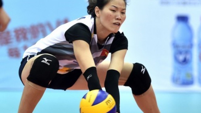 Vận động viên Ngọc Hoa của tuyển bóng chuyền nữ Việt Nam tại Giải bóng chuyền nữ vô địch châu Á 2015.